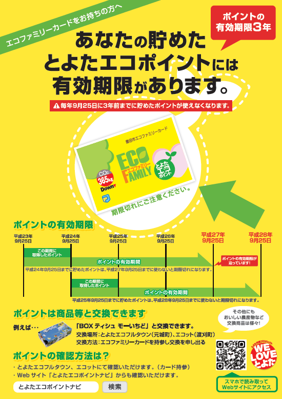 ご注意ください とよたsdgsポイント 旧 とよたエコポイント の有効期限は発行から３年です エコポイントの期限について とよたsdgs ポイントナビ 豊田市